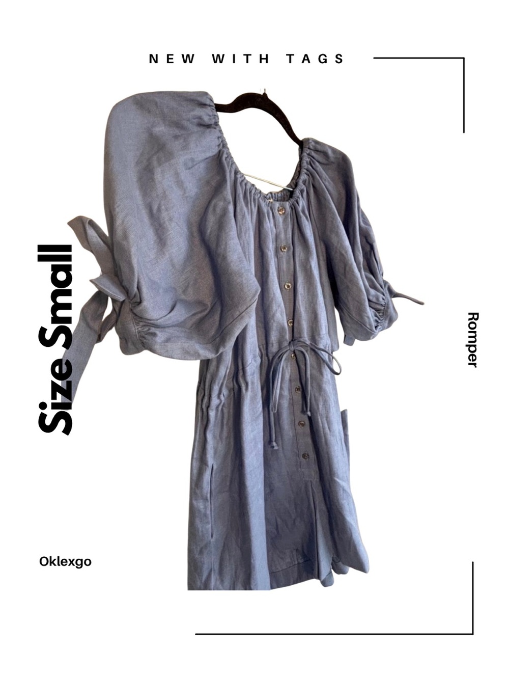 Eliza Faulkner Ramona Playsuit | Blue Linen | Size S | NWT | Retail $210